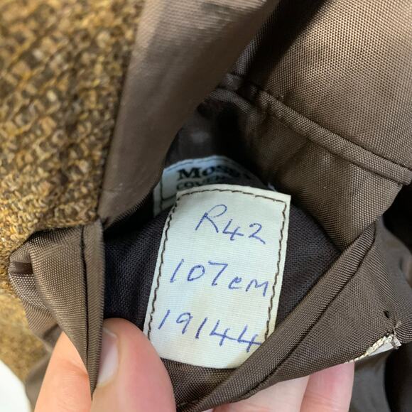 Moss Bros Roberts of Selkirk Pure New Wool Norfolk Jacket Vintage Mens 42R Brown - Picture 8 of 8